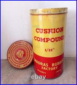 Vintage Old Madras Rubber Factory MRF Tyre Cushion Compound Ad Litho Tin Box