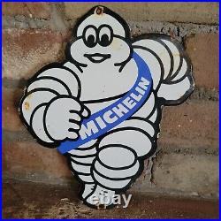 Vintage Old Michelin Man Tires Porcelain Advertising Door Sign Wheel Tire 9x7