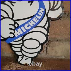 Vintage Old Michelin Man Tires Porcelain Advertising Door Sign Wheel Tire 9x7