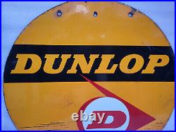 Vintage Old Original Porcelain Enamel Sign Dunlop Tyre Double Sided 24 Inch #