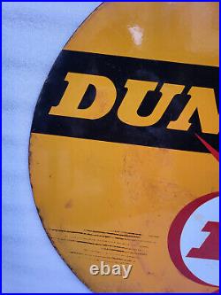 Vintage Old Original Porcelain Enamel Sign Dunlop Tyre Double Sided 24 Inch #