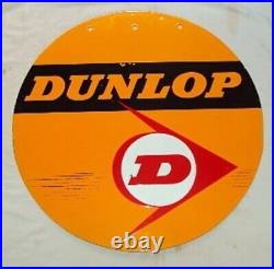 Vintage Old Original Porcelain Enamel Sign Dunlop Tyre Double Sided 24 X 24 Inch