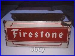 Vintage Old Porcelain Enamel Sign Firestone Tyre Folding Stand Service Station #