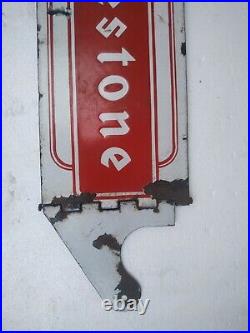 Vintage Old Porcelain Enamel Sign Firestone Tyre Folding Stand Service Station #