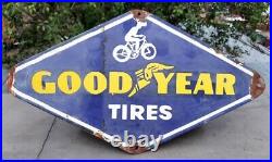 Vintage Old Rare Good Year Tires Diamond Cut Shape Porcelain Enamel Sign Board