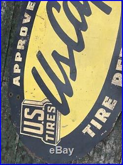 Vintage Original 1940s US Tires Retreads Tires US Caps Metal Sign Gas Double