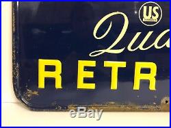 Vintage Original 1950's US Royal Quality Retreads Tires Embossed Metal Sign Gas
