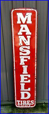 Vintage Original 1967 Tin Embossed MANSFIELD TIRES OIL GAS STATION VERTICAL SIGN