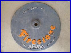 Vintage Original 21 FIRESTONE RUBBER TIRE Cast Iron Lollipop SIGN Base gas Oil