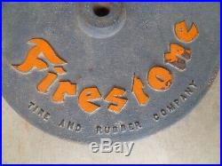 Vintage Original 21 FIRESTONE RUBBER TIRE Cast Iron Lollipop SIGN Base gas Oil