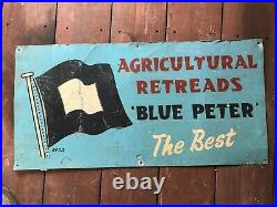 Vintage Original BLUE PETER RETREADS tyre Sheet Metal Sign 2ft x 1ft