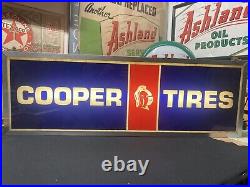 Vintage Original COOPER TIRES 2-Sided Lighted Sign Dealer gas oil advertising 36