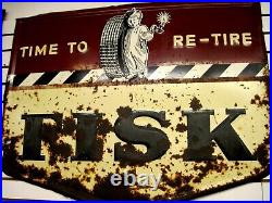 Vintage Original Fisk Time To Re-Tire Boy with Candle Sign