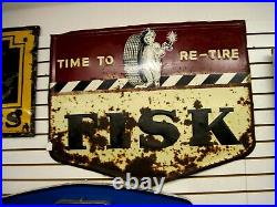 Vintage Original Fisk Time To Re-Tire Boy with Candle Sign
