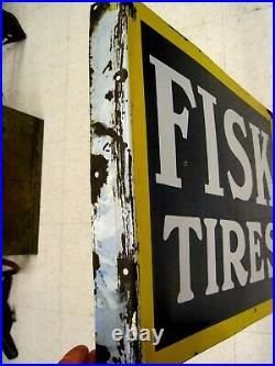 Vintage Original Fisk Tires Flange Double Sided Porcelain Sign