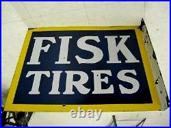 Vintage Original Fisk Tires Flange Double Sided Porcelain Sign