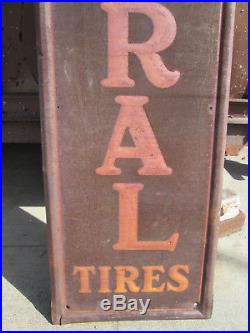 Vintage Original Gas and Oil embossed Tin Metal Sign FEDERAL TIRES TALL Prewar