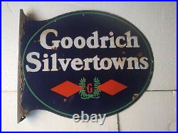 Vintage Original Goodrich Silvertowns Tyre Flange Porcelain Enamel Sign 2 Side
