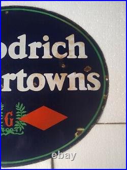 Vintage Original Goodrich Silvertowns Tyre Flange Porcelain Enamel Sign 2 Side