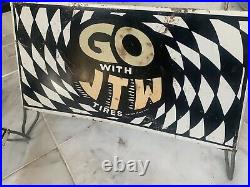 Vintage Original JTW TIRES Metal Display Stand Sign Gas & Oil Pair Two