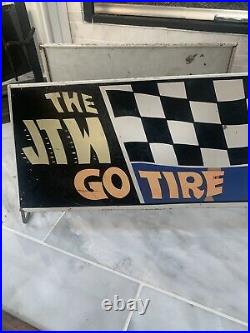 Vintage Original JTW TIRES Metal Display Stand Sign Gas & Oil Pair Two