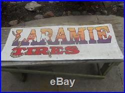 Vintage Original LARAMIE TIRES GAS STATION OIL TIRE METAL Advertising SIGN