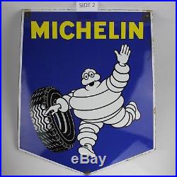 Vintage Original Large (23.5 X 31) Double-Sided Porcelain Michelin Tire Sign