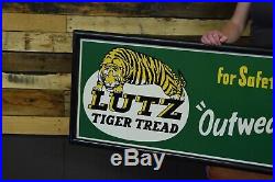 Vintage Original Lutz TIRES Sign Tiger Logo 50's 60's era advert. Gas Oil Dealer