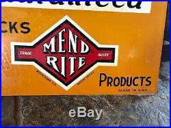 Vintage Original Mend Rite Tire Repair Flange Sign Gas Oil Advertising Metal