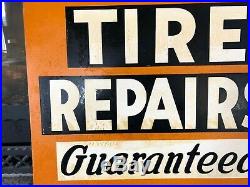 Vintage Original Mend Rite Tire Repair Flange Sign Gas Oil Advertising Metal