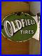 Vintage-Original-Oldfield-Tires-Double-side-Porcelain-Flanged-Sign-1930-s-01-nyr