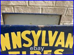 Vintage Original PENNSYLVANIA TIRES Metal Tire Display Stand Sign Double Sided