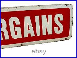 Vintage Original Painted Red/White Tire Bargains Double Sided Sign