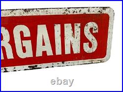 Vintage Original Painted Red/White Tire Bargains Double Sided Sign