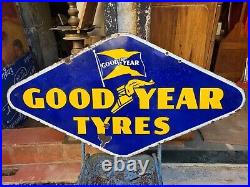 Vintage Original Porcelain Enamel Sign Good Year Tyre Flag Flying Shoe Sign 1930