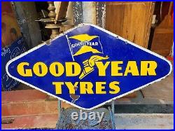 Vintage Original Porcelain Enamel Sign Good Year Tyre Flag Flying Shoe Sign 1930