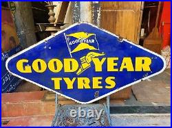 Vintage Original Porcelain Enamel Sign Good Year Tyre Flag Flying Shoe Sign 1930