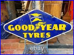 Vintage Original Porcelain Enamel Sign Good Year Tyre Flag Flying Shoe Sign 1930