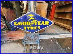 Vintage Original Porcelain Enamel Sign Good Year Tyre Flag Flying Shoe Sign 1930