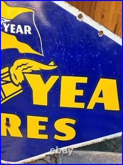 Vintage Original Porcelain Enamel Sign Good Year Tyre Flag Flying Shoe Sign 1930