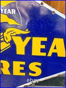 Vintage Original Porcelain Enamel Sign Good Year Tyre Flag Flying Shoe Sign 1930