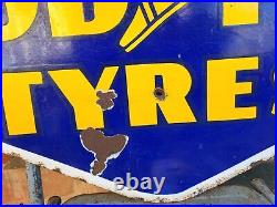 Vintage Original Porcelain Enamel Sign Good Year Tyre Flag Flying Shoe Sign 1930