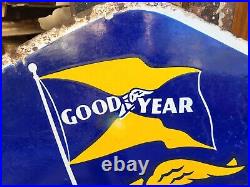 Vintage Original Porcelain Enamel Sign Good Year Tyre Flag Flying Shoe Sign 1930