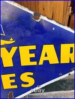 Vintage Original Porcelain Enamel Sign Good Year Tyre Flag Flying Shoe Sign 1930