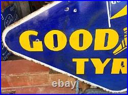 Vintage Original Porcelain Enamel Sign Good Year Tyre Flag Flying Shoe Sign 1930