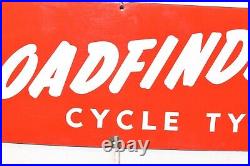 Vintage Original Porcelain ROAD FINDER Cycle Tires Advertising Sign 24 x 8