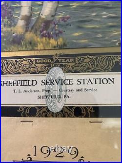 Vintage Original Sheffield PA Service Station Goodyear Framed 1929 Calendar Sign