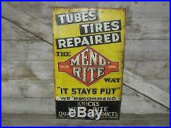Vintage Original Tin Knicks Mend-Rite Tubes Tires Repaired Missouri Display Sign