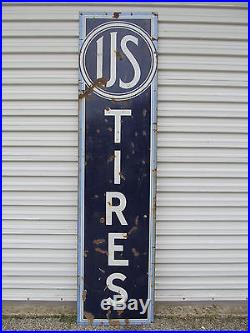 Vintage Original US Tire Sign HUGE 8' x 2' Vertical Porcelain Sign 1930s