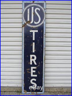 Vintage Original US Tire Sign HUGE 8' x 2' Vertical Porcelain Sign 1930s